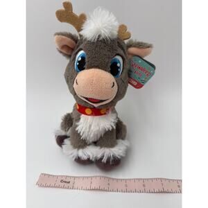Cute Reindeer Plush Stuffed Animal Gray White Blue Eyes Bell Collar NWT